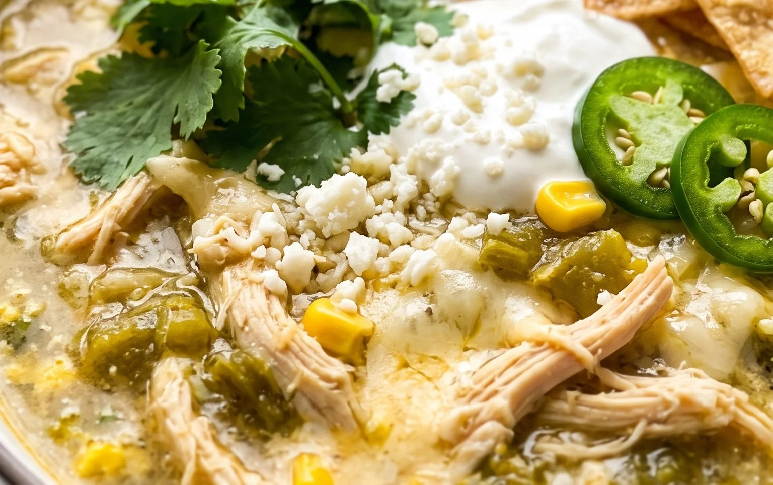 Green Chicken Enchilada Soup - Creamy and Cheesy!